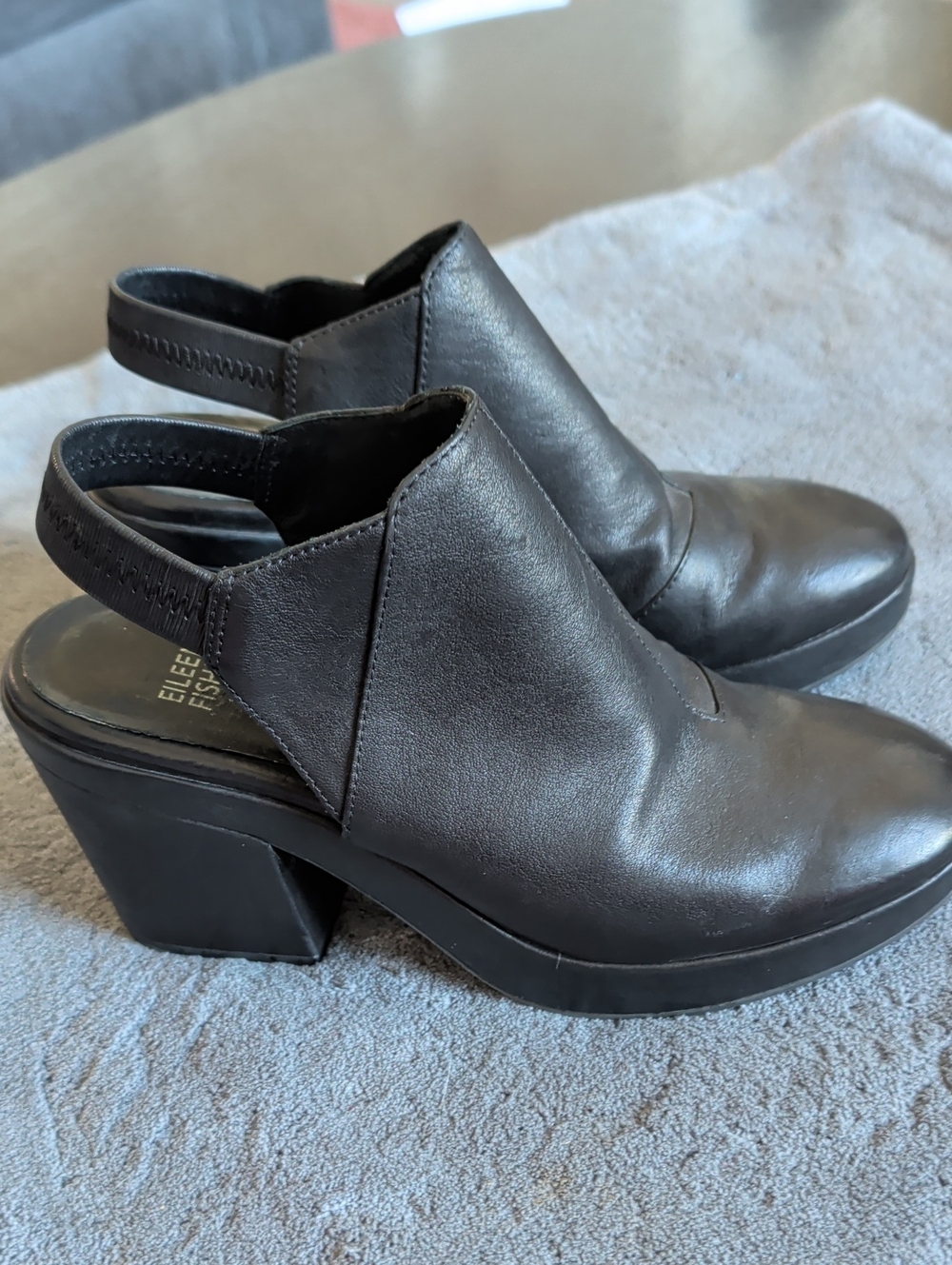 Eileen Fisher Black Leather Slingback Block Heels